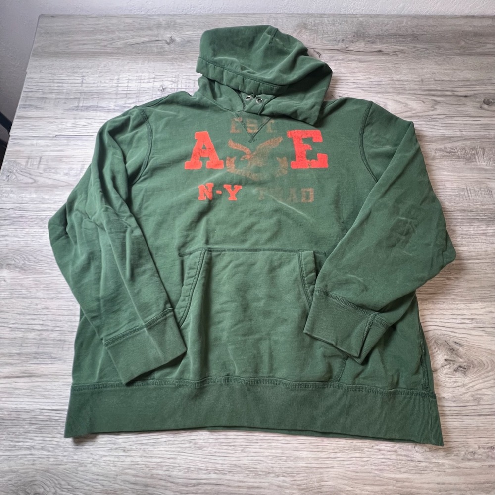 American Eagle Hoodie Mens XXL Green Graphic Pullover Vintage Fit Sweatshirt N19